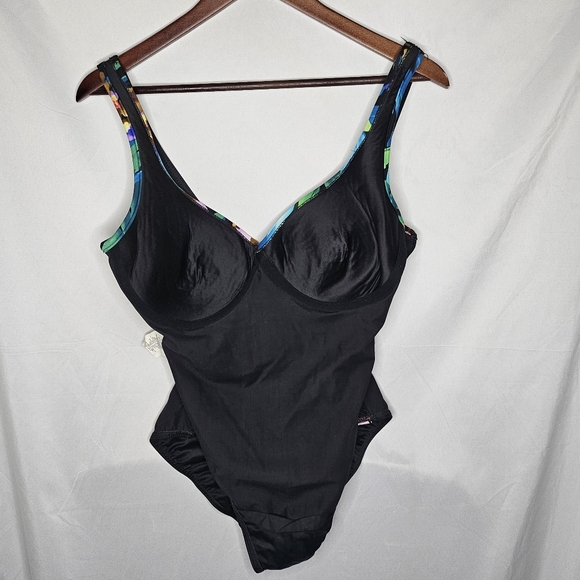 Womens Miraclesuit 68052 Black Floral One Piece Swimsuit Bathing Suit Size 14 - Picture 3 of 7